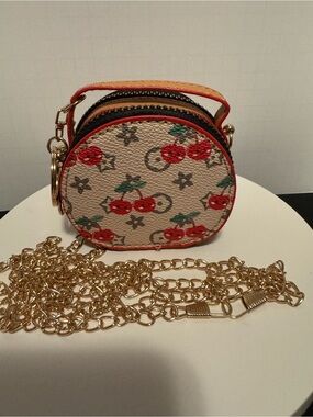 Cherry Print Mini Round Pillow Bag - Red